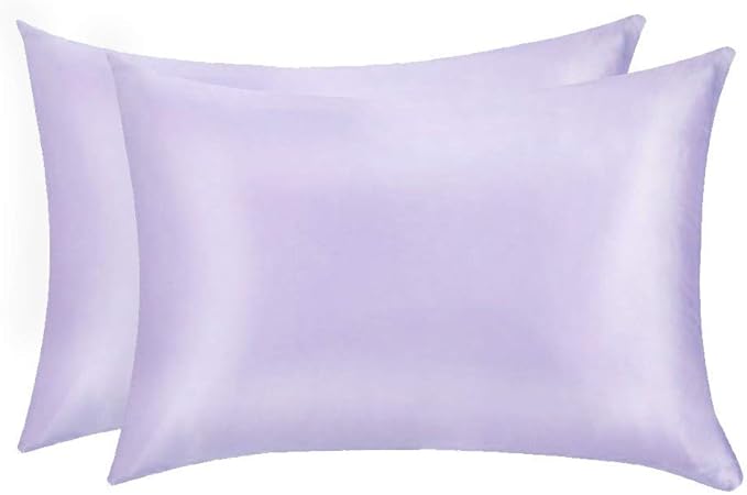 100% Mulberry Silk Pillowcases Set of 2 for Hair and Skin and Super Soft and Breathable Standard Size Nature Silk Pillowcases (Standard, Light Purple)