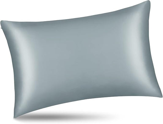 ALASKA BEAR Natural Silk Pillowcase, Hypoallergenic, 19 Momme, 600 Thread Count 100 Percent Mulberry Silk, Queen Size with Hidden Zipper(1, Haze Blue)