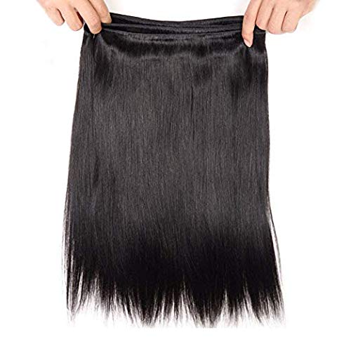 Straight Hair Bundles with Closure(12 14 16+12 Closure)100% Brazilian Straight Virgin Hair 3 Bundles with Lace Closure Free Part Human Hair Extensions Natural Black Color