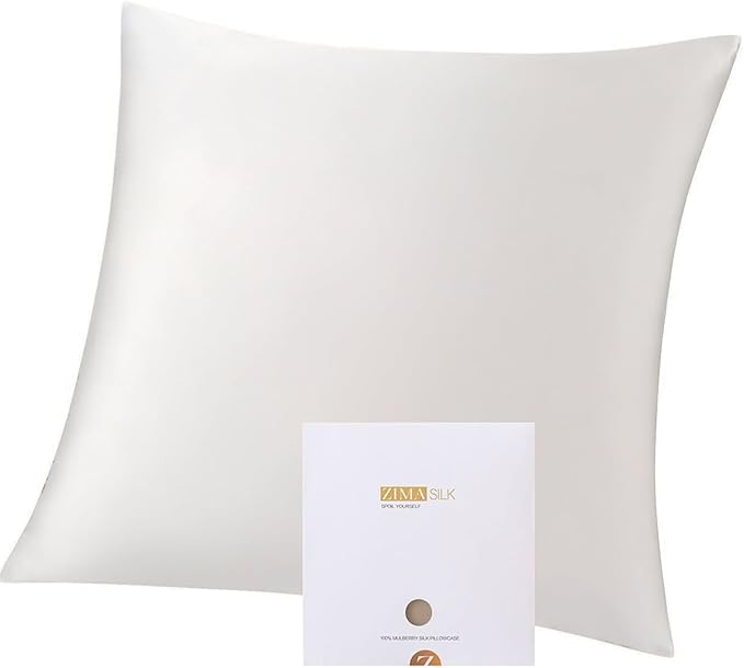 ZIMASILK 100% Pure Mulberry Silk Pillowcase for Hair and Skin Health,Soft and Smooth,Both Sides Premium Grade 6A Silk,600 Thread Count,with Hidden Zipper,1pc(Throw 18''x18'',White)