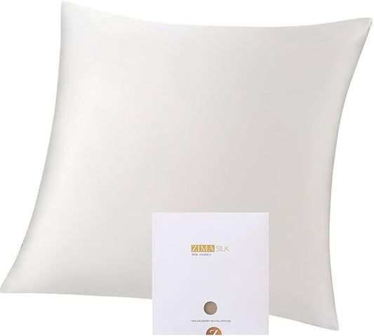 ZIMASILK 100% Pure Mulberry Silk Pillowcase for Hair and Skin Health,Soft and Smooth,Both Sides Premium Grade 6A Silk,600 Thread Count,with Hidden Zipper,1pc(Throw 18''x18'',White)