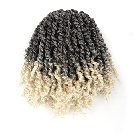 6 Inch 8 Packs Pretwisted Pre Looped Passion Twist Crochet Hair for Black Women and Kids-Ombre Grey to Blonde Off-white,3 Tones Synthetic Braided Hair Extensions(6 Inch-8 Packs,Gray/27/613)