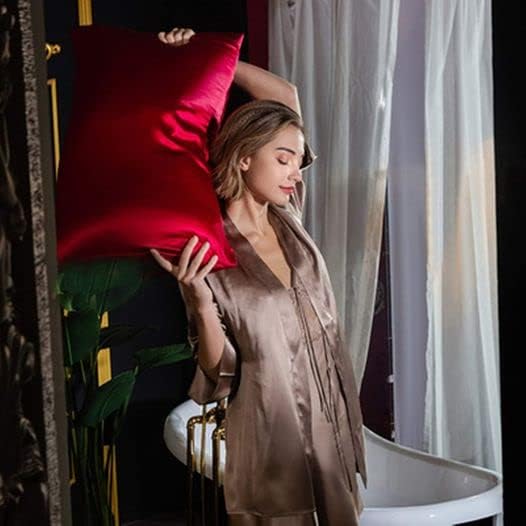 Red Silk Pillow Cases for Hair and Skin Made in USA, 100% Mulberry Silk Pillowcase for Women, King Size with Zipper, Organic, Cooling, Anti Acne, Anti Wrinkle, 1 Pc 20"x36" (King, Red)