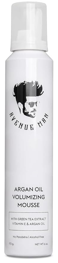 Avenue Man Argan Oil Mousse - Thickening & Volumizing Mousse for Men - Strong Hold, Frizz Control & Humidity Resistance - Herbal-Infused Mens Hair Foam - Long-Lasting Hair Mousse for Men (6.0 oz)