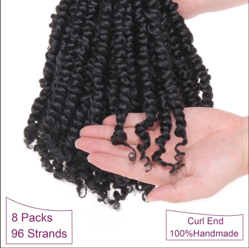 ZRQ Short 8 Packs Pre-twisted Bob Passion Twist Crochet Hair with Curly Ends 8 Inch Pre looped Black Passion Twists Hair 12 Roots/Pack Synthetic Bohemian Crochet Braids Hair for Black Women 1B#