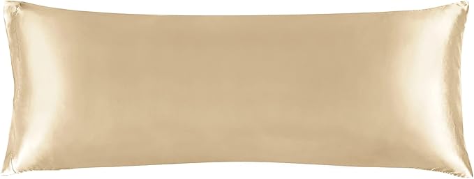 BEDELITE Satin Body Pillow Cover, Super Soft and Cooling Body Pillow Pillowcase for Hair and Skin, Breathable Silky Full Long Pillowcase Cover(20"x54", Champagne)