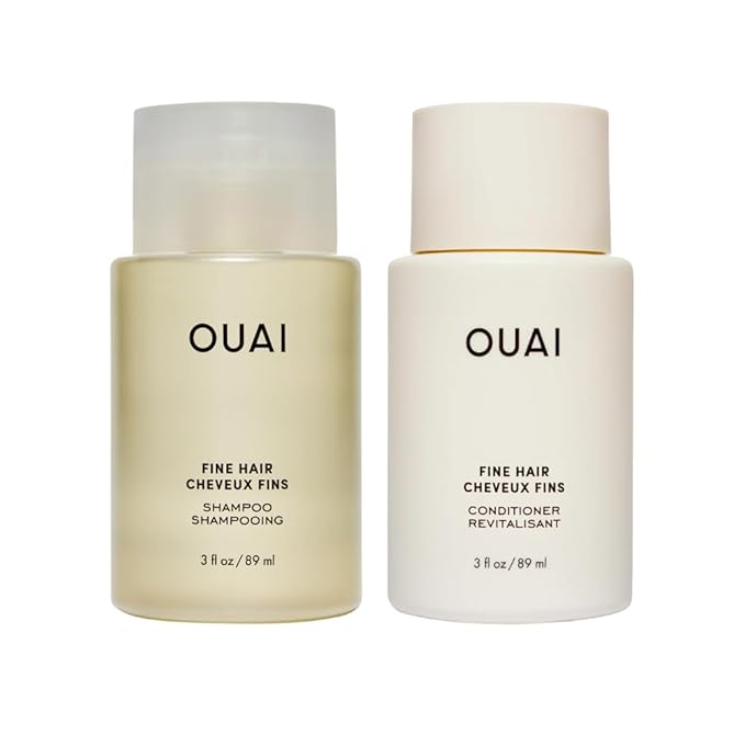 OUAI Fine Hair Shampoo & Conditioner Set, Travel Size - Volumizing Shampoo & Conditioner - With Strengthening Keratin, Biotin & Chia Seed Oil - Sulfate, Paraben & Phthalate Free (3 Oz)