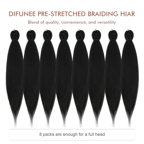Pre-stretched Braiding Hair - 28 Inch 8 Packs Natural Black Super Long Braiding Hair For Twist or Box Braids, Yaki Texture Hot Water Setting Synthetic Braiding Hair Extensions (28 Inch, 1B-8P)