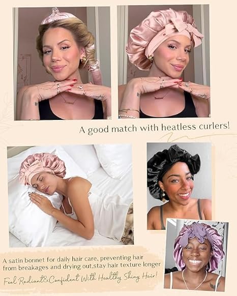 YANIBEST Silk Bonnet for Sleeping Women Adjustable Double Layer Satin Bonnet Reduce Friction Prevent Frizz Natural Curly Hair