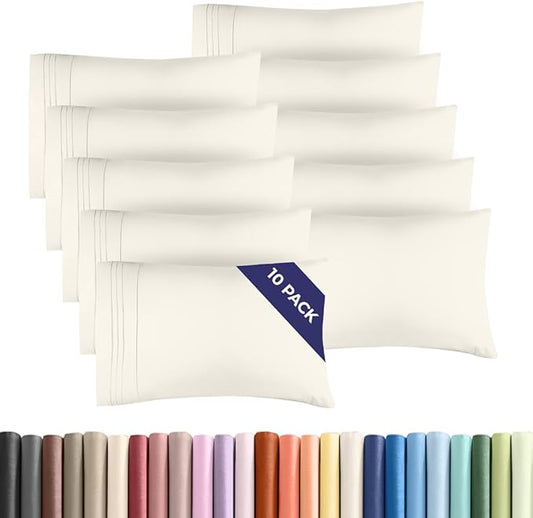 King Pillow Cases Set of 10 - Ultra Soft Hotel Quality Pillowcase Covers - Comfy. Cozy & Wrinkle Free - Shrink, Stain and Fade Resistant - Machine Washable Pillow Protectors - 10 Piece Set - Off White