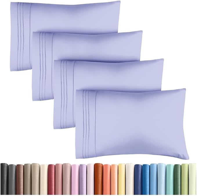 King Pillow Cases Set of 4 - Ultra Soft Hotel Quality Pillowcase Covers - Comfy, Cozy & Wrinkle Free - Shrinkage, Stain and Fade Resistant - Machine Washable Pillow Protectors - 4 Piece Set - Lavender