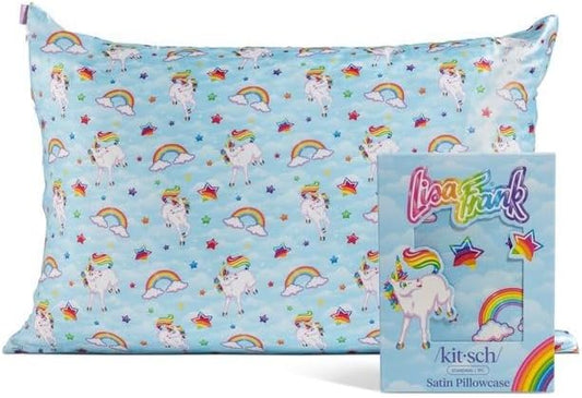 Kitsch x Lisa Frank Satin Pillowcase with Zipper for Hair & Skin, Softer Than Silk Pillow Cases Queen, Wrinkle-Free, Smooth and Cooling Satin Pillow Covers Standard/Queen Size 19x26 - MarkieTM