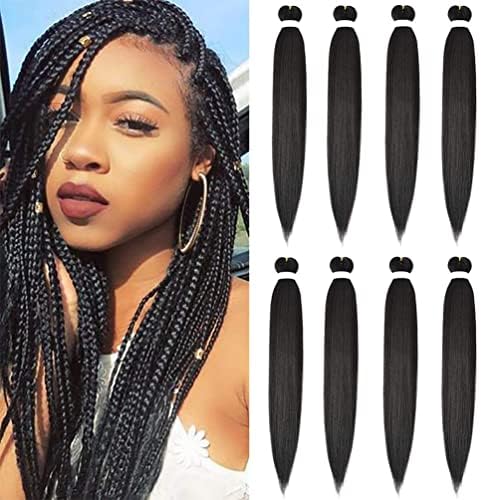 8 Pack Pre Stretched Braiding Hair - 36" 110G/Pack Premium Braiding Hair Pre Stretched Extensions, Professional Itch Free Hot Water Setting Yaki Texture Prestretched Hair (#1B)