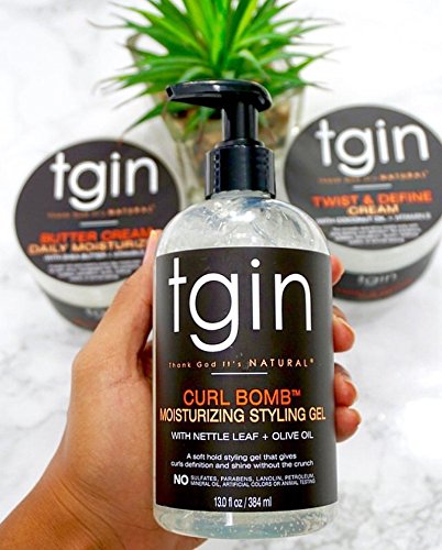 tgin Curl Bomb Moisturizing Styling Gel – Frizz Control, Curl Defining & Moisturizing Hair Gel with Olive Oil & Nettle Leaf – Curly Hair Products, Pump Bottle for Curly, Coily & Wavy Hairs (13oz)