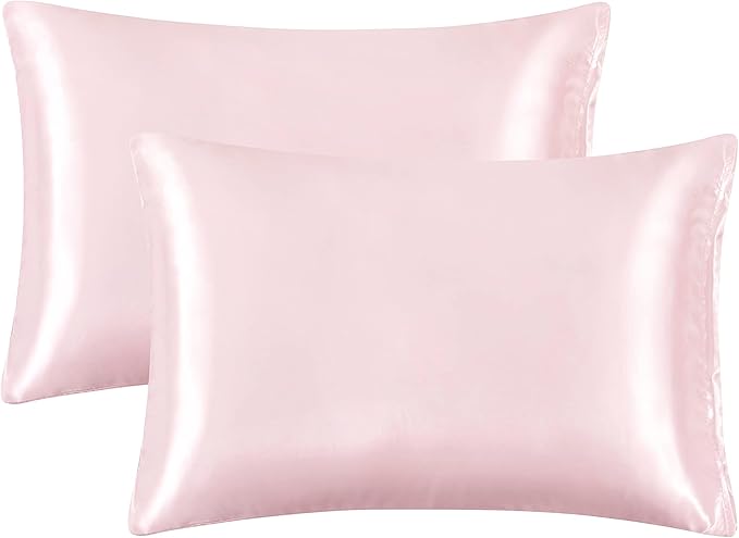 King Size Satin Pillowcase Set of 2 with Envelope Closure,Blush Pink Silk Pillowcase for Hair and Skin (20x36)