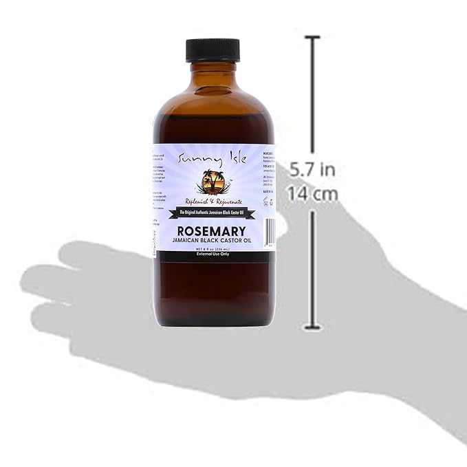 Sunny Isle Rosemary Jamaican Black Castor Oil 8oz | Hair Growth Formula | For Scalp & Gentle Acne-Prone Skin Care | Hot Oil Treatment