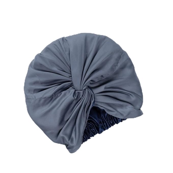 Essentials by Clementine Organic Hair Bonnet in Blue Lagoon | Silver Ion Silk Lined Bamboo Sleep Cap for Frizz-Free, Curly Hair, and Scalp Health