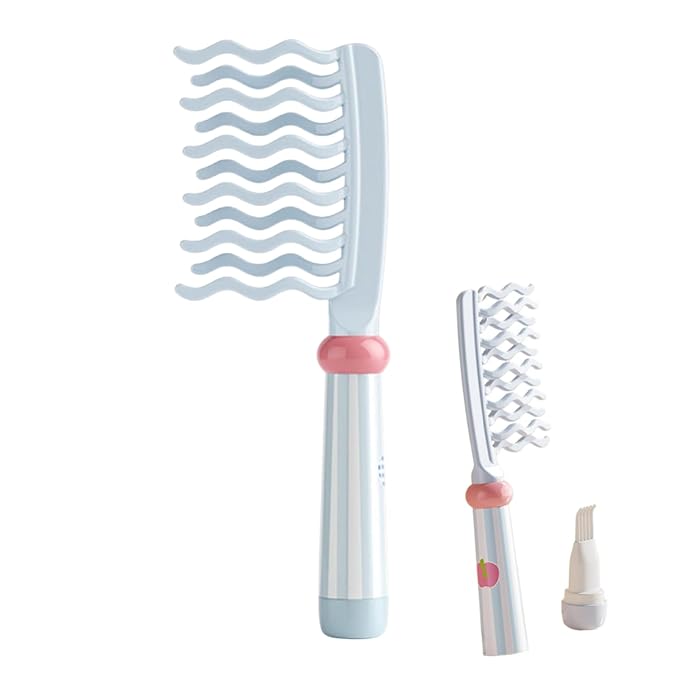 Wide Tooth Comb for Curly, Detangling Comb with Double Row Wavy Tooth and Ergonomic Handle for Long/Thick Dry/Wet Hair for Women/Girl without Straighten the Curl Hair Style (Blue)