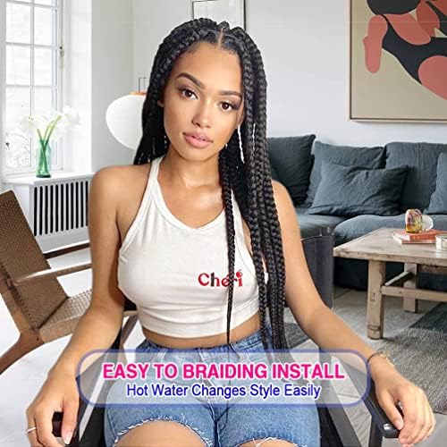 8 Pack Pre Stretched Braiding Hair - 36" 110G/Pack Premium Braiding Hair Pre Stretched Extensions, Professional Itch Free Hot Water Setting Yaki Texture Prestretched Hair (#1B)