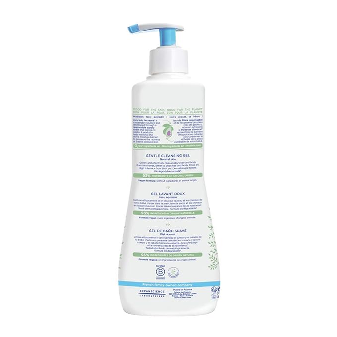 Mustela Baby Gentle Cleansing Gel - Baby Hair & Body Wash - with Natural Avocado fortified with Vitamin B5 - Biodegradable Formula & Tear-Free â€“ 25.35 fl. oz. (Pack of 1)