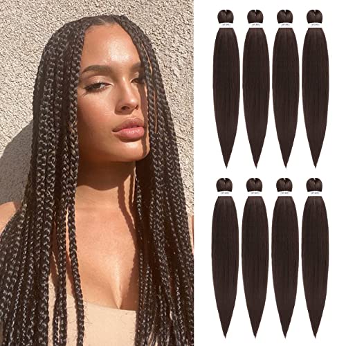 Pre-stretched Braiding Hair - 28 Inch 8 Packs Light Brown Super Long Braiding Hair For Twist or Box Braids, Yaki Texture Hot Water Setting Synthetic Braiding Hair Extensions (28 Inch, #4-8P)