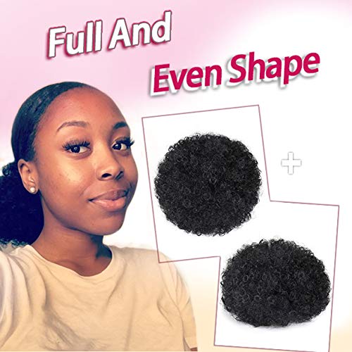 rosmile Afro Puff Drawstring Ponytail Extension for Black Women, Premium Black 1B# 80gram Short Synthetic Afro Puff Ponytail for Natural Hair,Clip On Kinky Drawstring Curly Ponytail Bun