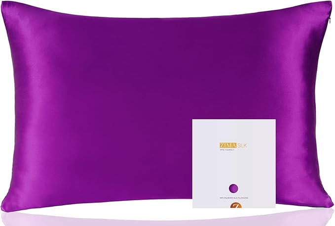 ZIMASILK 100% Pure Mulberry Silk Pillowcase for Hair and Skin Health,Soft and Smooth,Both Sides Premium Grade 6A Silk,600 Thread Count,with Hidden Zipper,1pc(Standard 20''x26'',Violet)