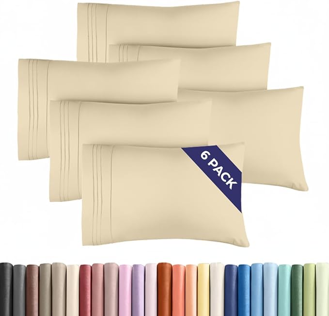 King Pillow Cases Set of 6 - Ultra Soft Hotel Quality Pillowcase Covers - Comfy & Wrinkle Free - Shrink, Stain and Fade Resistant - Easy-Care, Machine Washable Pillow Protectors - 6 Piece Set - Cream