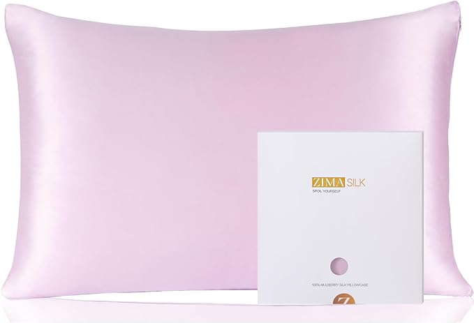 ZIMASILK 100% Pure Mulberry Silk Pillowcase for Hair and Skin Health,Soft and Smooth,Both Sides Premium Grade 6A Silk,600 Thread Count,with Hidden Zipper,1pc (King 20''x36'',Light Purple)