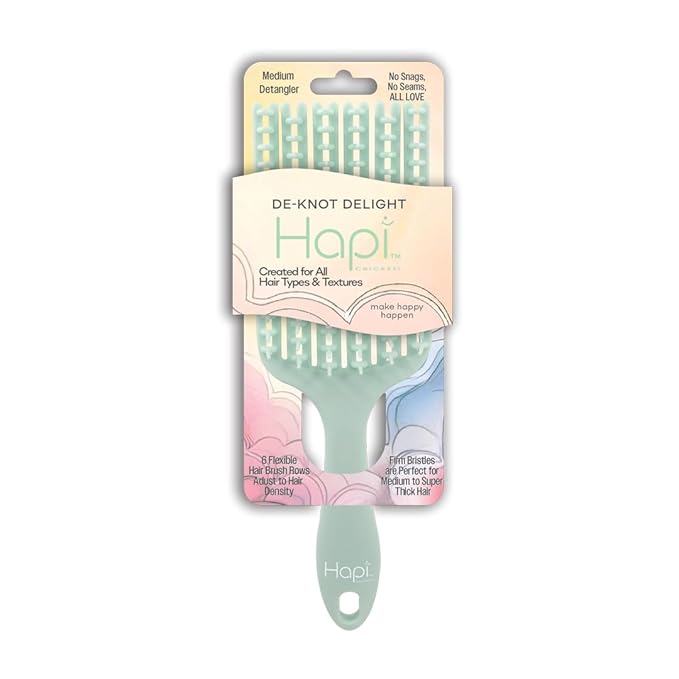 Cricket Hapi De-Knot Delight Detangler Brush Medium - Featuring 90 Super-Firm Bristles, Durable & Flexible Design, 6 Adaptive Hair Rows for Custom Detangling, and Medium-Sized Brush Head - Light Green