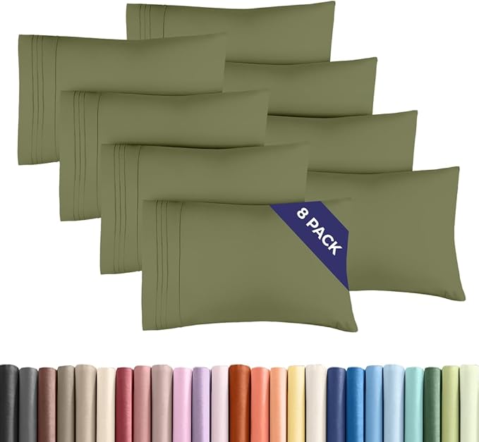 King Pillow Cases Set of 8 - Ultra Soft Hotel Quality Pillowcase Covers - Comfy. Cozy & Wrinkle Free - Shrink, Stain and Fade Resistant - Machine Washable Pillow Protectors - 8 Piece Set - Sage Green