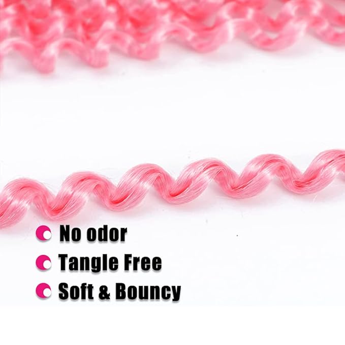24Inch Passion Twist Hair Pink 2Packs Water Wave Crochet Hair Long Bohemian Braids Hair Synthetic Extensions (24 Inch (Pack of 2), Pink)