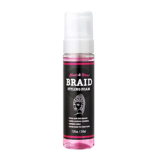 Nicole & Alyssa - Braid Styling Foam 7.2oz - Premium Braid Foam Control Mousse - Extra Hold & High Shine for Braids, Twists, Locs - Moisturizing Formula, Flake-Free - Lightweight