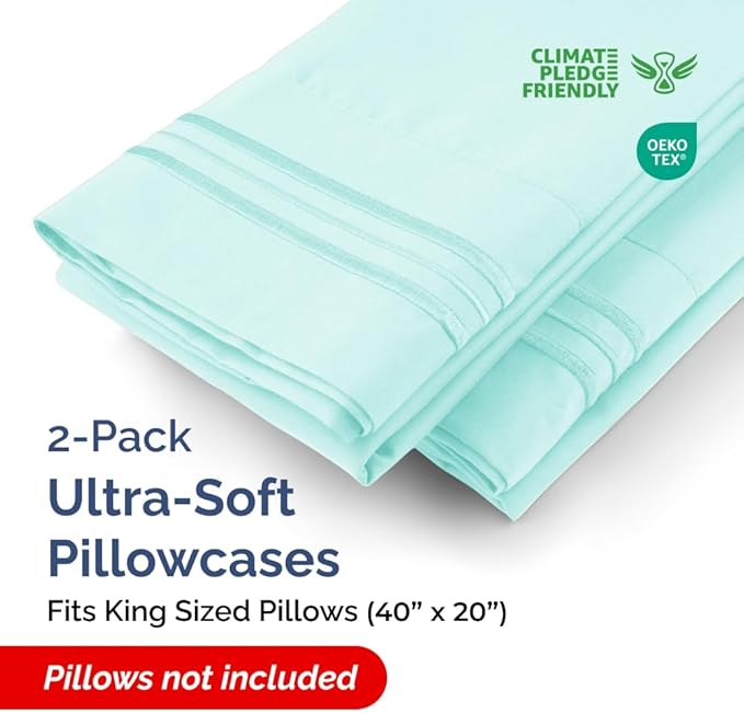 King Pillow Cases Set of 2 - Ultra Soft Hotel Quality Pillowcase Covers - Comfy, Cozy & Wrinkle Free - Shrinkage, Stain and Fade Resistant - Machine Washable Pillow Protectors - 2 Piece Set - Spa Blue