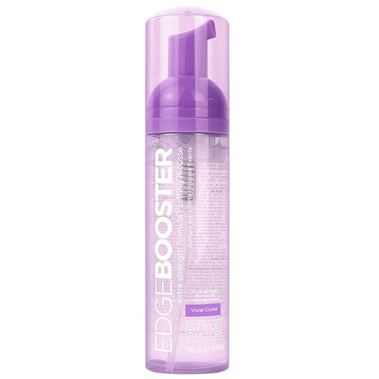 Style Factor EDGE BOOSTER Extra Strength Setting Mousse – Frizz Control, Extra Volume, and Conditioning – 6.4oz Violet Crystal Mousse for Curly Hair
