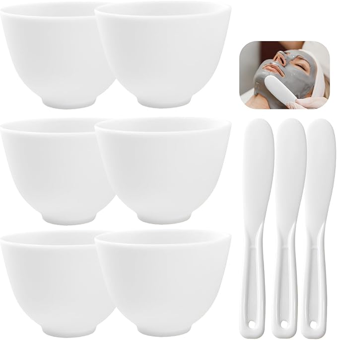 9Pcs Silicone Facial Mask Bowl DIY Face Mask Mixing Bowl for Home Salon Spa Face Skin Applicator Bowl with Stir Sticks, White