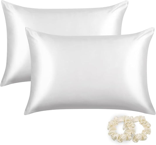 ALASKA BEAR Silk Pillowcase for Hair and Skin, Set of 2 Pure Genuine 22 Momme Mulberry Silk Pillow Cases King Size for Bliss Sleep Better Than Poly Satin, Zipper Closure(2pc, Cool White)