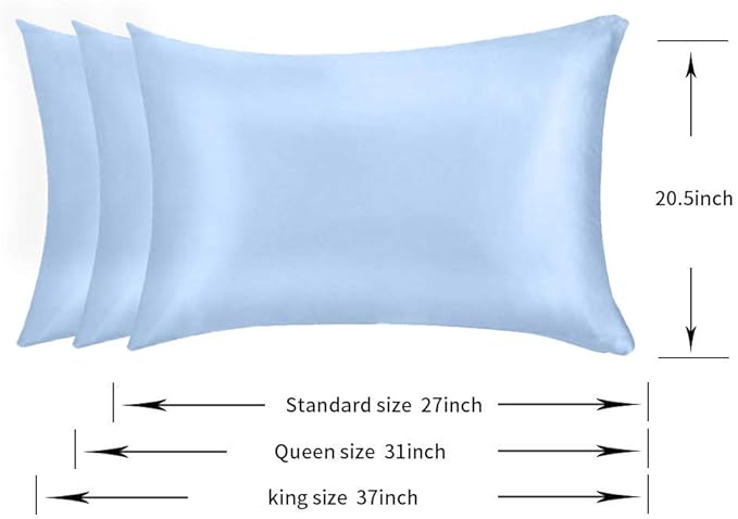 100% Mulberry Silk Pillowcases Set of 2 for Hair and Skin and Super Soft and Breathable Standard Size Nature Silk Pillowcases (Standard, Blue)