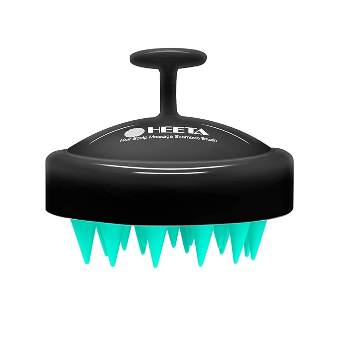 HEETA Scalp Massager Hair Growth, Soft Silicone Scalp Scrubber Shampoo Brush for Exfoliation, Dandruff Removal Head Massage Stress Relax, Wet & Dry Use for Thick Thin Curly Hair Care, Turquoise Black