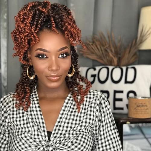 ZRQ Short 8 Packs Pre-twisted Bob Passion Twist Crochet Hair with Curly Ends 8 Inch Pre looped Ombre Copper Red Passion Twists Hair 12 Roots/Pack Synthetic Crochet Braids Hair for Women T350#