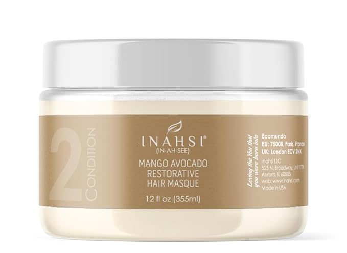 Inahsi Mango Avocado Restorative Hair Masque | Deep Conditioner for Men, Women & Kids with Curly Hair | Hair Products for Natural Curls - 12 oz | Made in the USA