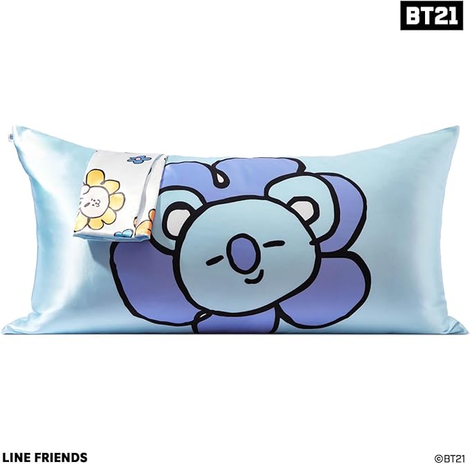 Kitsch x BT21 Satin Pillowcase with Zipper – Better Than Silk Pillowcase, Koya Character & Funky Floral Print – Soft Cooling Toddler Bed Time Pillow Case for Hair & Skin – King Size 19x36