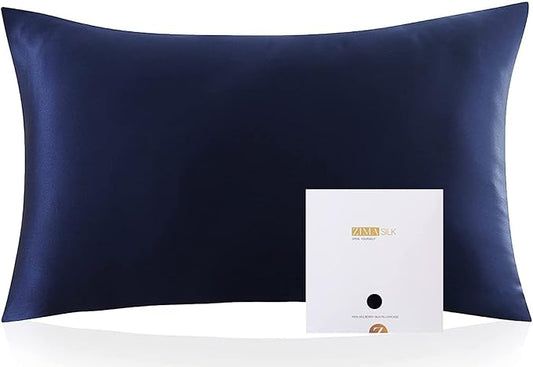 ZIMASILK 100% Pure Mulberry Silk Pillowcase for Hair and Skin Health,Soft and Smooth,Both Sides Premium Grade 6A Silk,600 Thread Count,with Hidden Zipper,1pc(Toddler 13''x18'',Navy Blue)