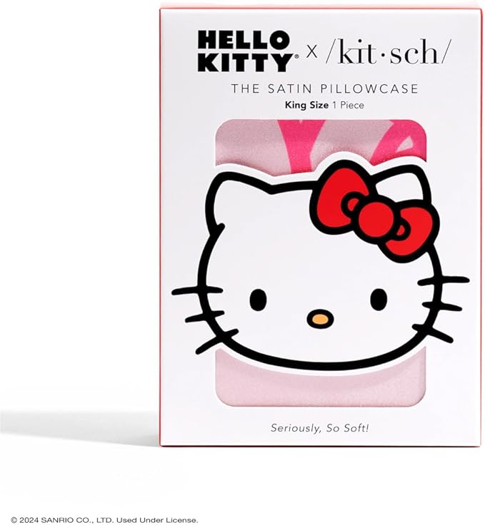 Kitsch x Hello Kitty Pillow Case – Pink Kitty Faces Toddler Bed Time Satin Pillowcase with Zipper – Soft Cooling Pillow Cover for Hair & Skin – Better Than Silk Pillowcase - King Size 19x36
