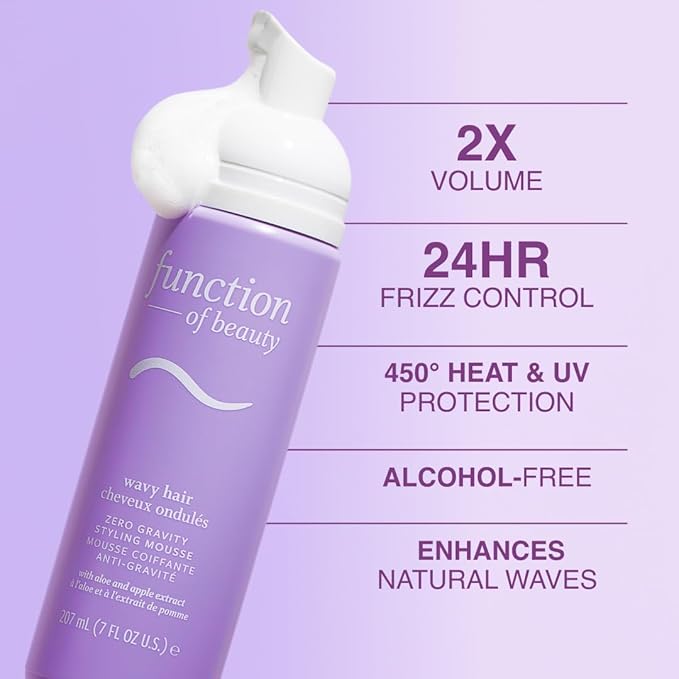 Function of Beauty Wavy Hair Mousse for Styling - Anti-Frizz Hair Styler Adds Volume & Defines Natural Waves - Volumizing & Texturizing Lightweight Styling Foam with Flexible Hold - Hair Care Products