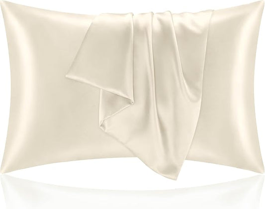 BEDELITE Satin Pillowcase for Hair and Skin, Super Soft and Cooling Similar to Silk Pillow Cases 2 Pack with Envelope Closure, Gift for Women Men(20"x30" Queen Size, Beige)