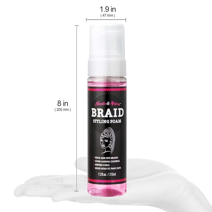 Nicole & Alyssa - Braid Styling Foam 7.2oz - Premium Braid Foam Control Mousse - Extra Hold & High Shine for Braids, Twists, Locs - Moisturizing Formula, Flake-Free - Lightweight