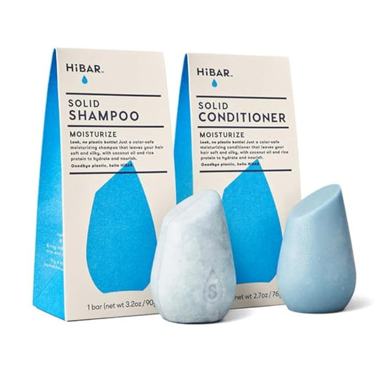 HiBAR - Moisturize Shampoo & Conditioner Set - For Dry, Frizzy Hair - Nourish & Hydrate -Coconut Oil, Cocoa Butter & Vitamin B5 -Plastic, Soap, Paraben & Sulfate-Free -Color Safe & Vegan -2 Solid Bars