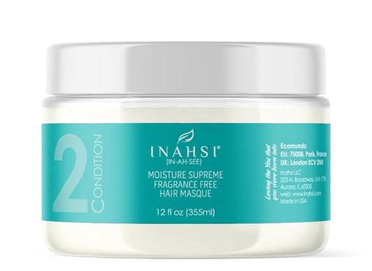 Inahsi Moisture Supreme Fragrance Free Hair Masque | Deep Conditioner for Men, Women, or Kids with Curly Hair | Hair Products for Naturally Curly Hair 12 oz | Made in the USA