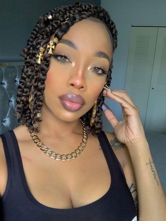 10 Inches 8 Packs Pre Looped Pretwisted Passion Twist Crochet Hair for Black Women and Kids-Light Brown,Soft Hair Extensions Braided by Synthetic Spring Kinky Twist Bohemian Curls(10"-8 Packs,4#)